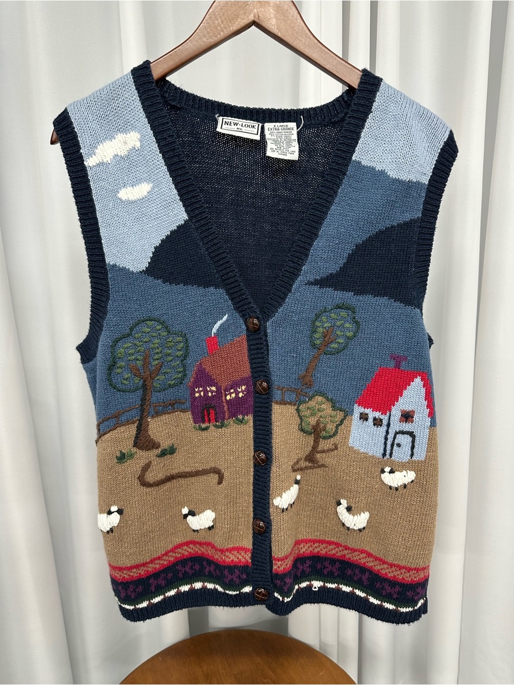 Ugly sweater fall New Look Women's Farm Scene Knit Vest size XL